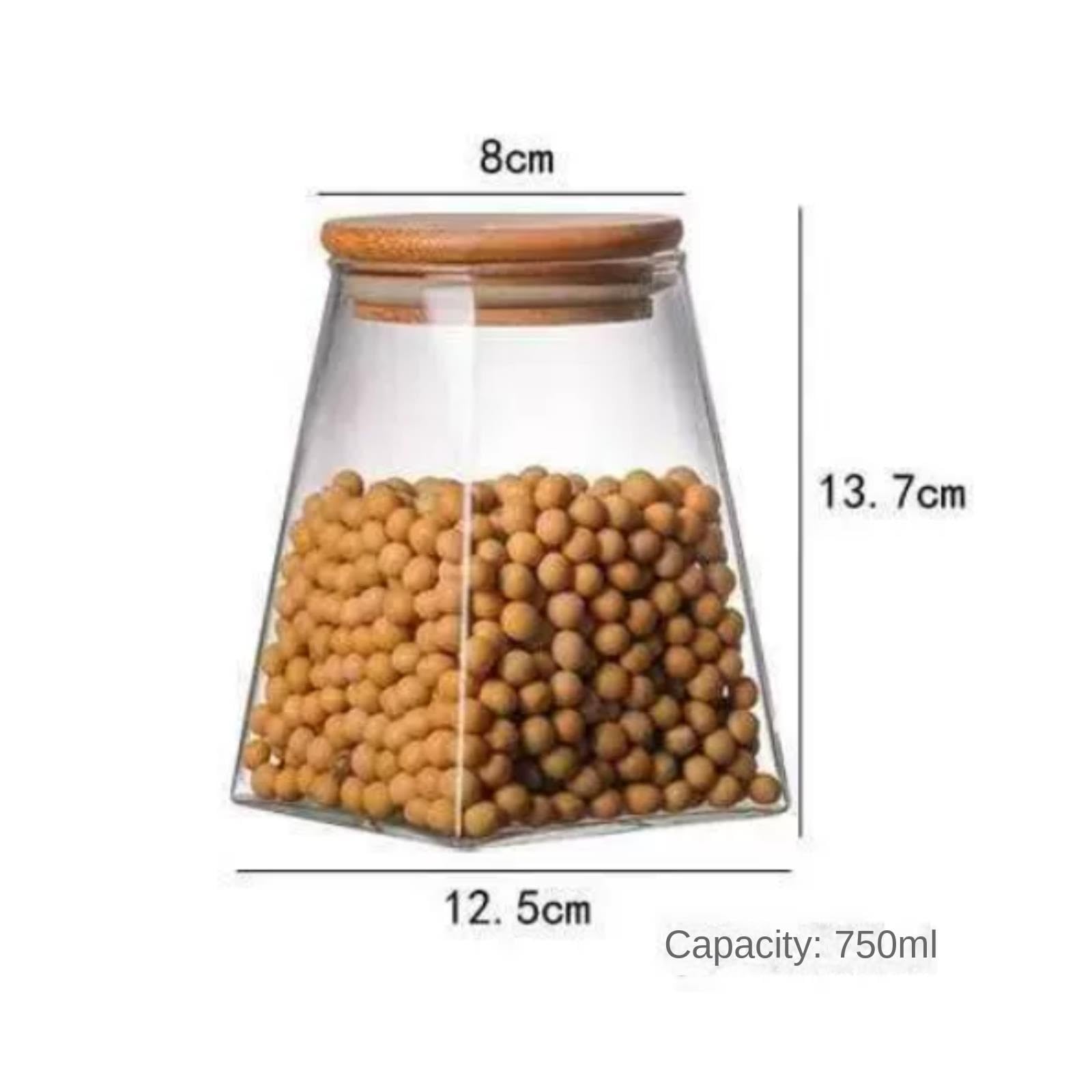 Zamknięte Pojemniki Zestaw Trapezowych Szklanych Słoików Z Bambusowymi Pokrywkami Do Domowego Blatu Przechowywania Zywności(3pcs,750ml)