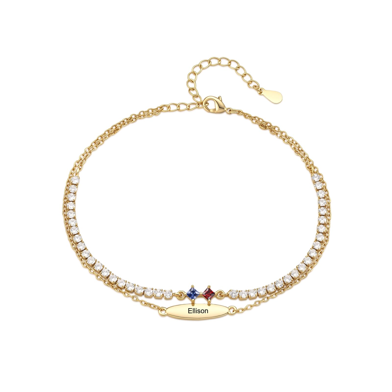 kaululu Personalisiertes Damen-Fußkettchen mit Namen Geburtsstein Fussketten Frauen Verstellbares Mehrreihiges mit Gravur für Mama, Oma, Mädchen Sommer Strand Fußkette Schmuck，2 name