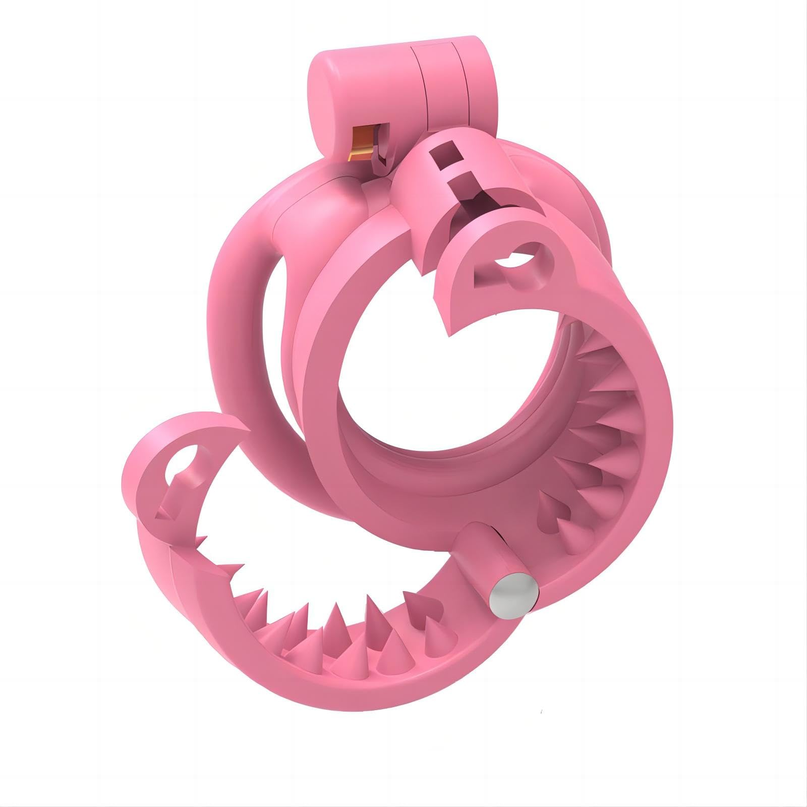 Cage de Chasteté en Résine de Nylon avec 30 Dents et 2 Serrures Cachées SM Jouets Sexuels Masculins Cage de Pénis avec 4 Anneaux Amovibles pour L'entraînement du Pénis Masculin (Arc Ring,Pink)