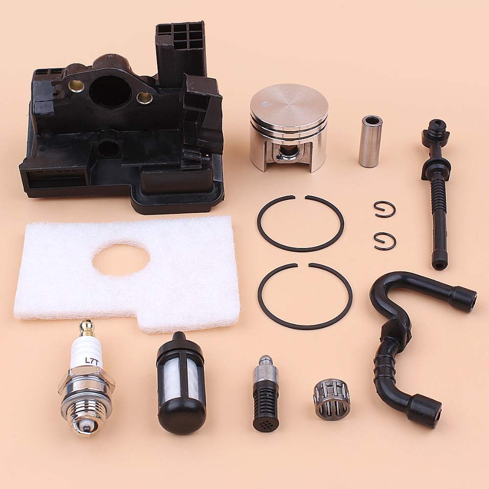 Anillos de pistón de 38 mm Adaptador de Filtro de Aire Kit de Filtro de Manguera de Aceite Combustible Compatible con STIHL MS180 018 MS 180 Repuestos de Motosierra de Gasolina 1130030 2004