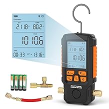 Digital Vacuum Gauge 0~2000 Mbar Range,0.2% Accuracy, HVAC Vacuum Meter with Buzzer Alarm Digital HVAC Gauges Meter Set Pressure Leak Test,LCD Display,7/16"-20 UNF(1/4" SAE)