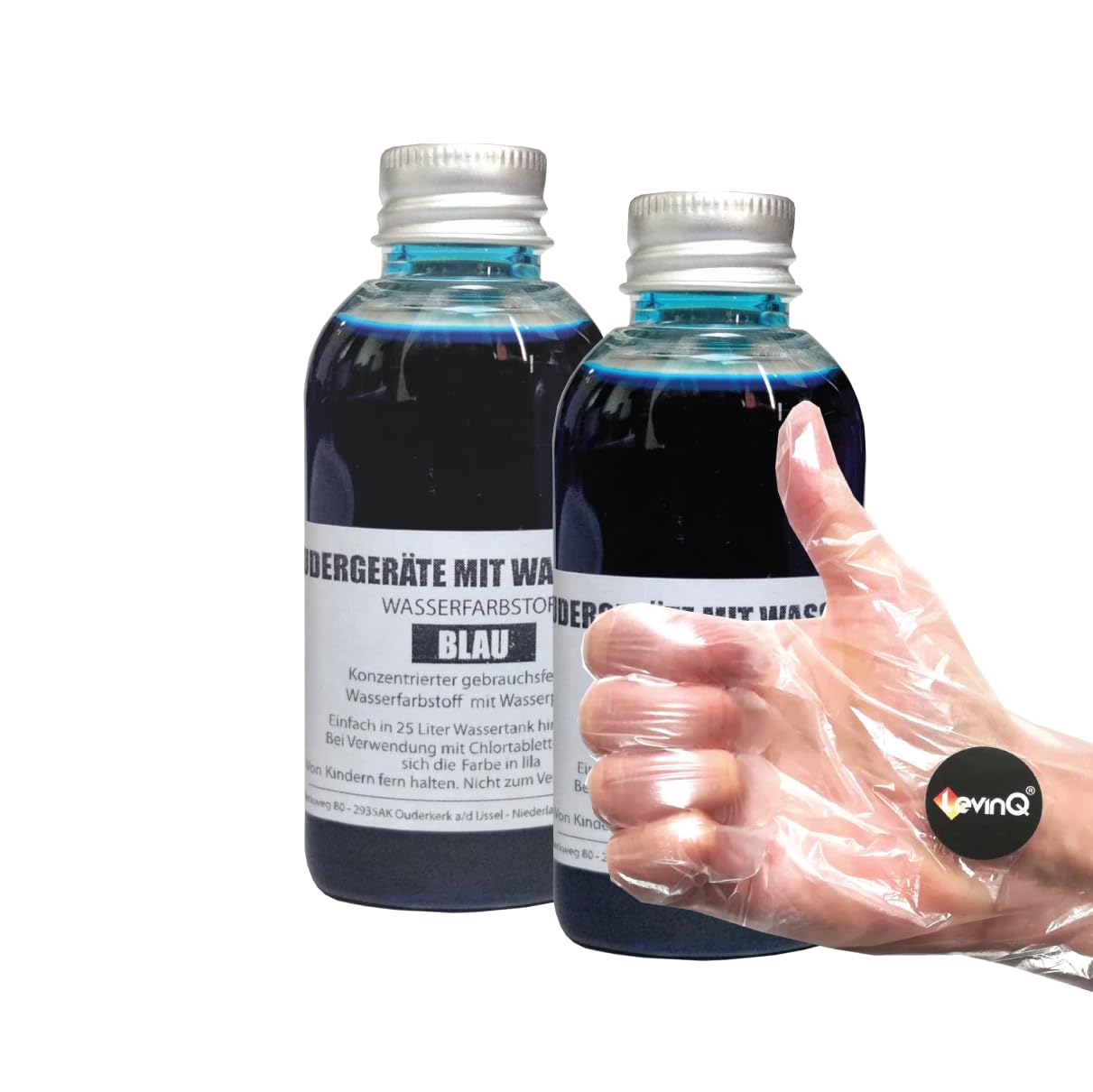 LevinQ Rudergerät Tankwasserfarbe Jahrespackung Blau 2 x 55ml mit Handschuhe um