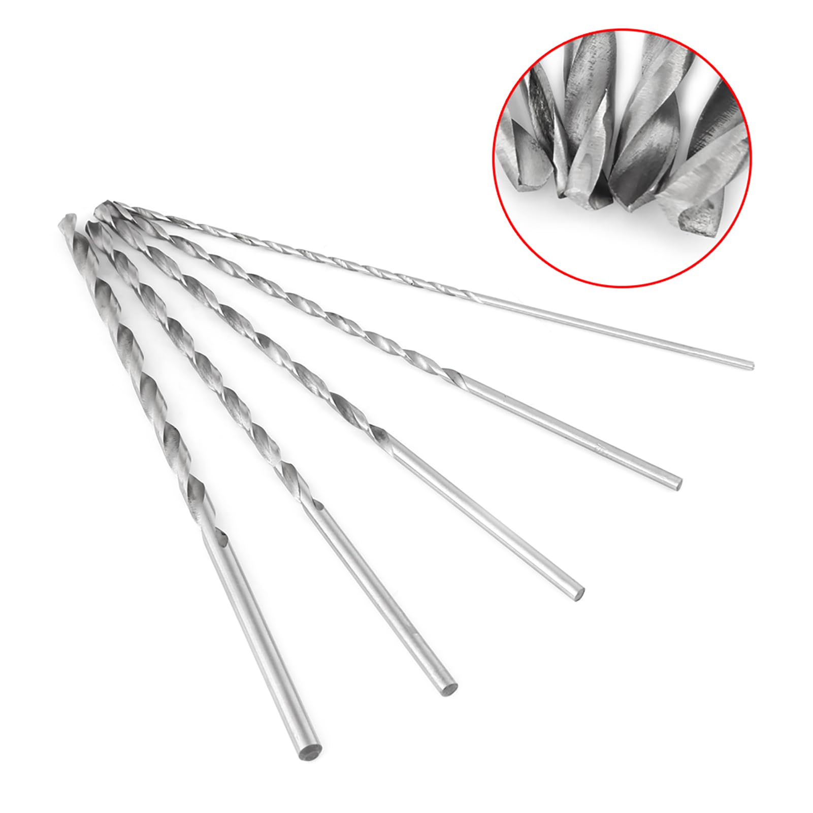 5PCS Long Twist Drill Bits, Steel Shank Twist Drill Bits 2-5mm Twist Drill Bit Rotary Tool for Stainless Steel Alloy Metal Plastic Wood