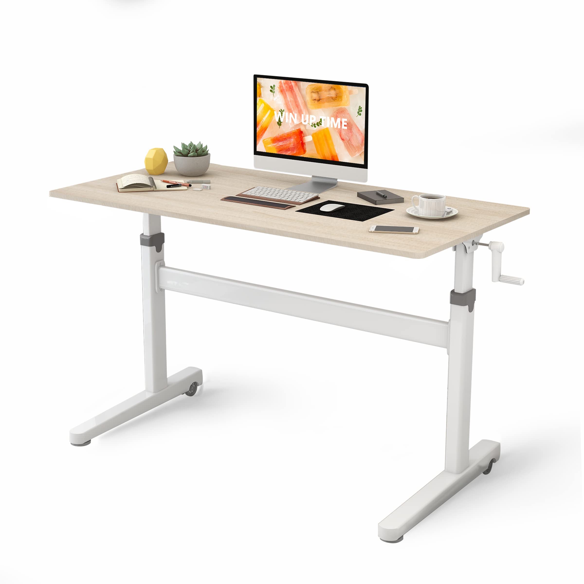 Win Up Time Manual Standing Desk Adjustable Height Crank Mobile