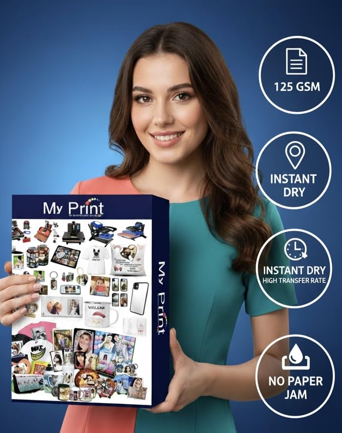 Image of MY PRINT | 125GSM HD | Dual Coated Sublimation Transfer Paper A4 | For T-Shirt | Mug | 3D Cover | All Sublimation Product | Only For Sublimation INK [100 PAGES]