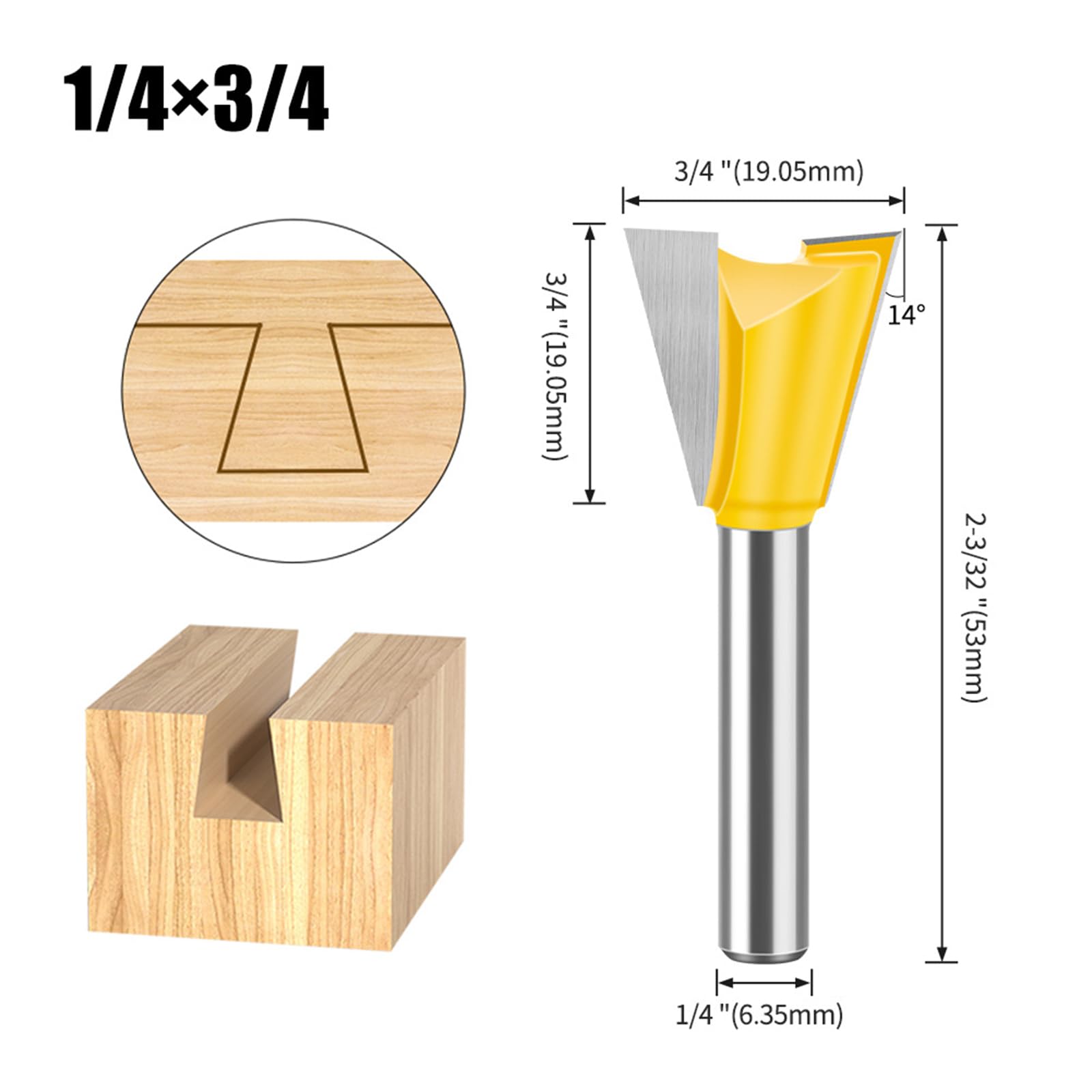 MACHSWON Straight Cut Router Bit Milling Cutter Cutting Dovetail Bit 1/4 Inch Shank,3/4" Cut Diameter Woodworking Cutting Trimming Cutter Double Flute Straight Grooving Bits - Image 2