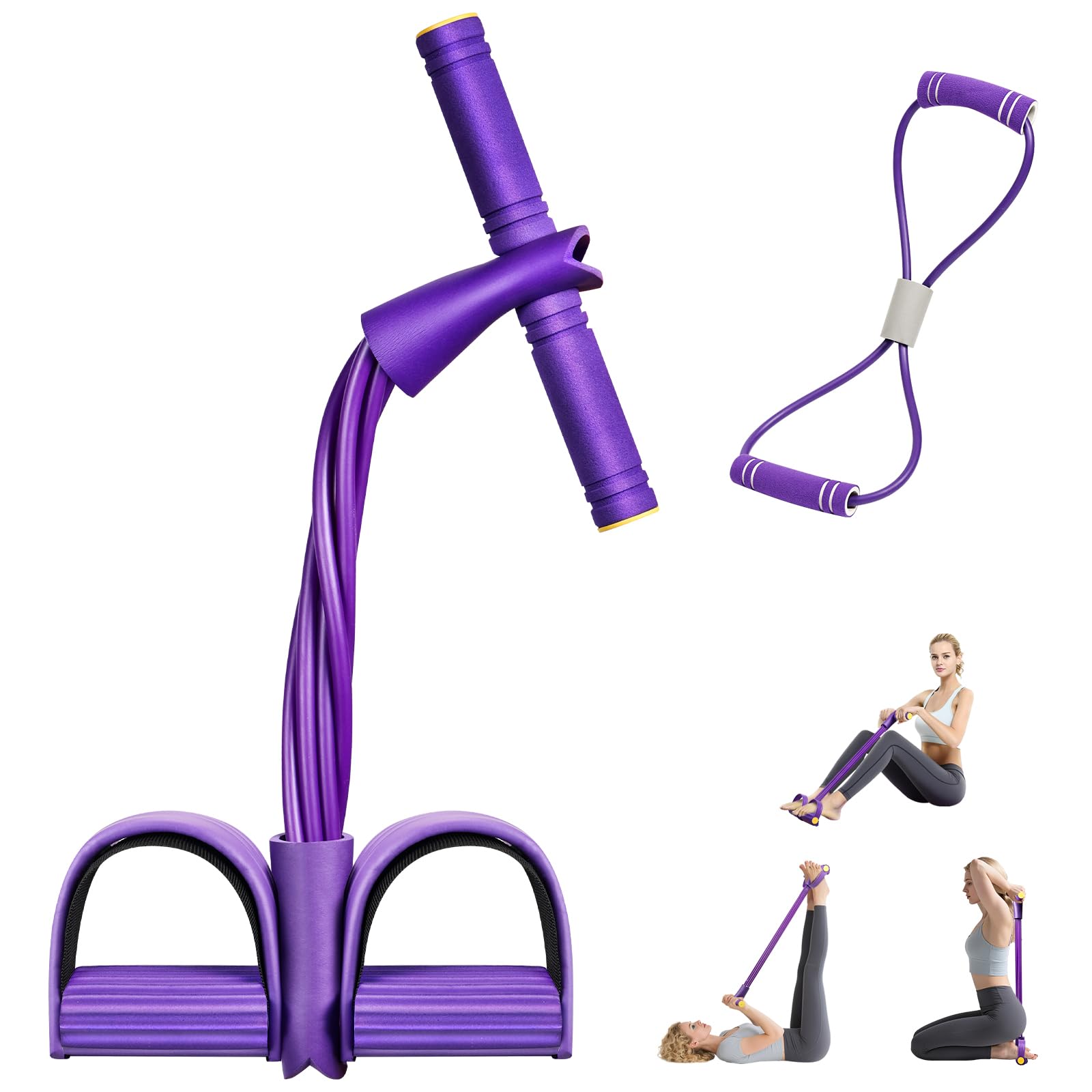 6-Tube Pedal Ankle Puller Resistance Bands with Free Figure 8 Exercise Bands Included:Pedal Puller Resistance Band with Handle for Home Gym,Yoga&Pilates,Ideal to Tone Arms,Abs,Waist Unisex-image-8