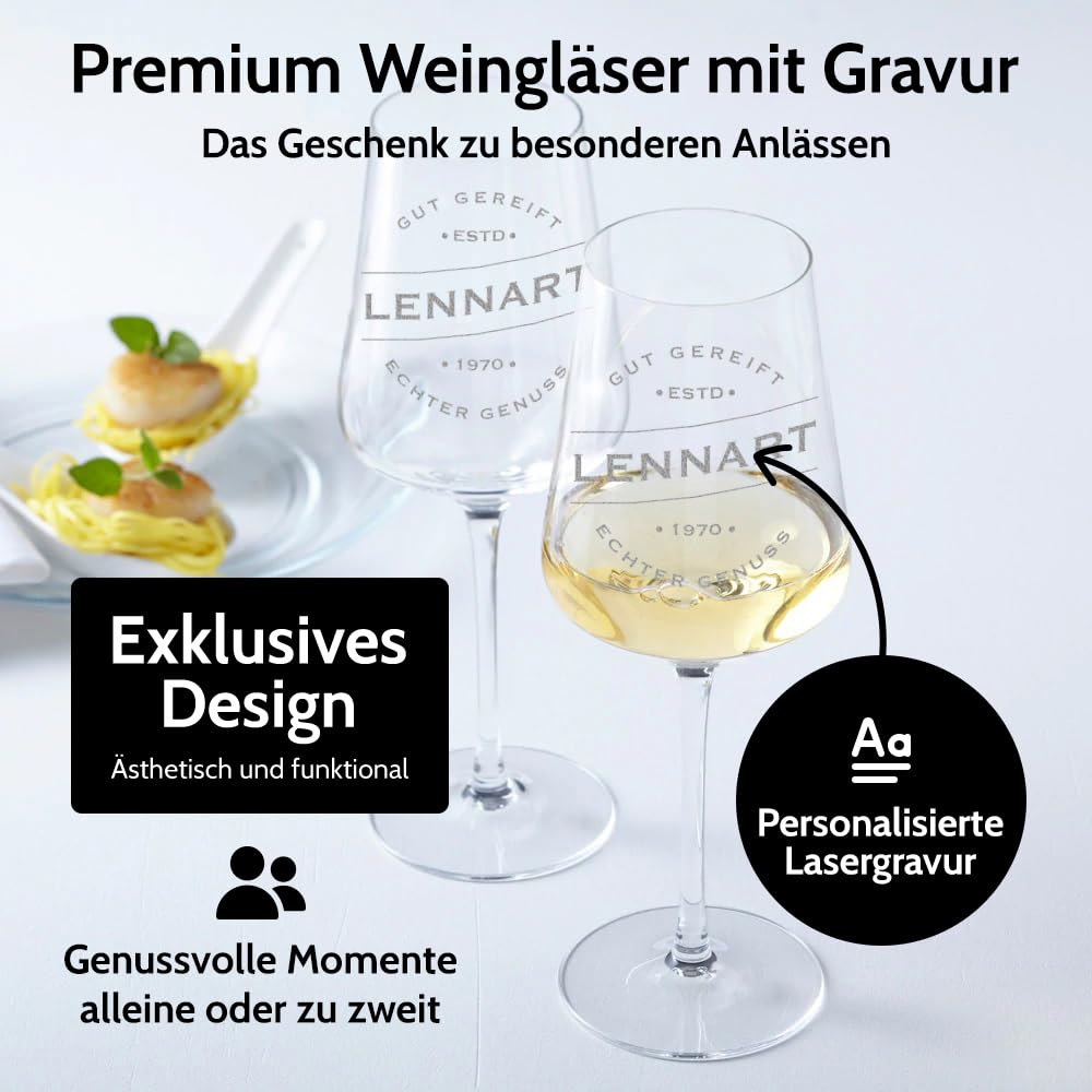polar-effekt Weingläser 560 ml 2er-Set & Holzkiste mit personalisiertem Druck - Geschenk für Weinliebhaber - Gläser für Rotwein & Weißwein - extra spülmaschinenfest
