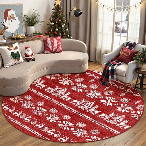Christmas Area Rug 2x3 Red Washable Non-Slip Holiday Throw Rug at Entrance Decorative Snowflake Doormat for Kitchen Front Door Beside Sink 2'x3' Snowflake | Red