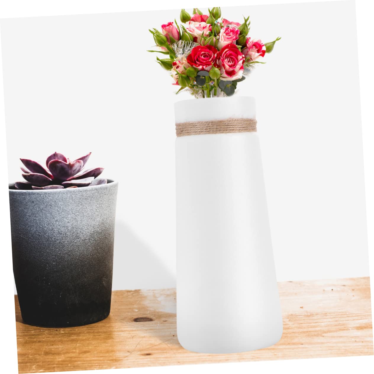 Jarrón de Cerámica Blanco Cuerda para Decoración de Escritorio | Estilo Moderno y Creativo, Pieza de Hogar sin Plantas, Acabado Sencillo