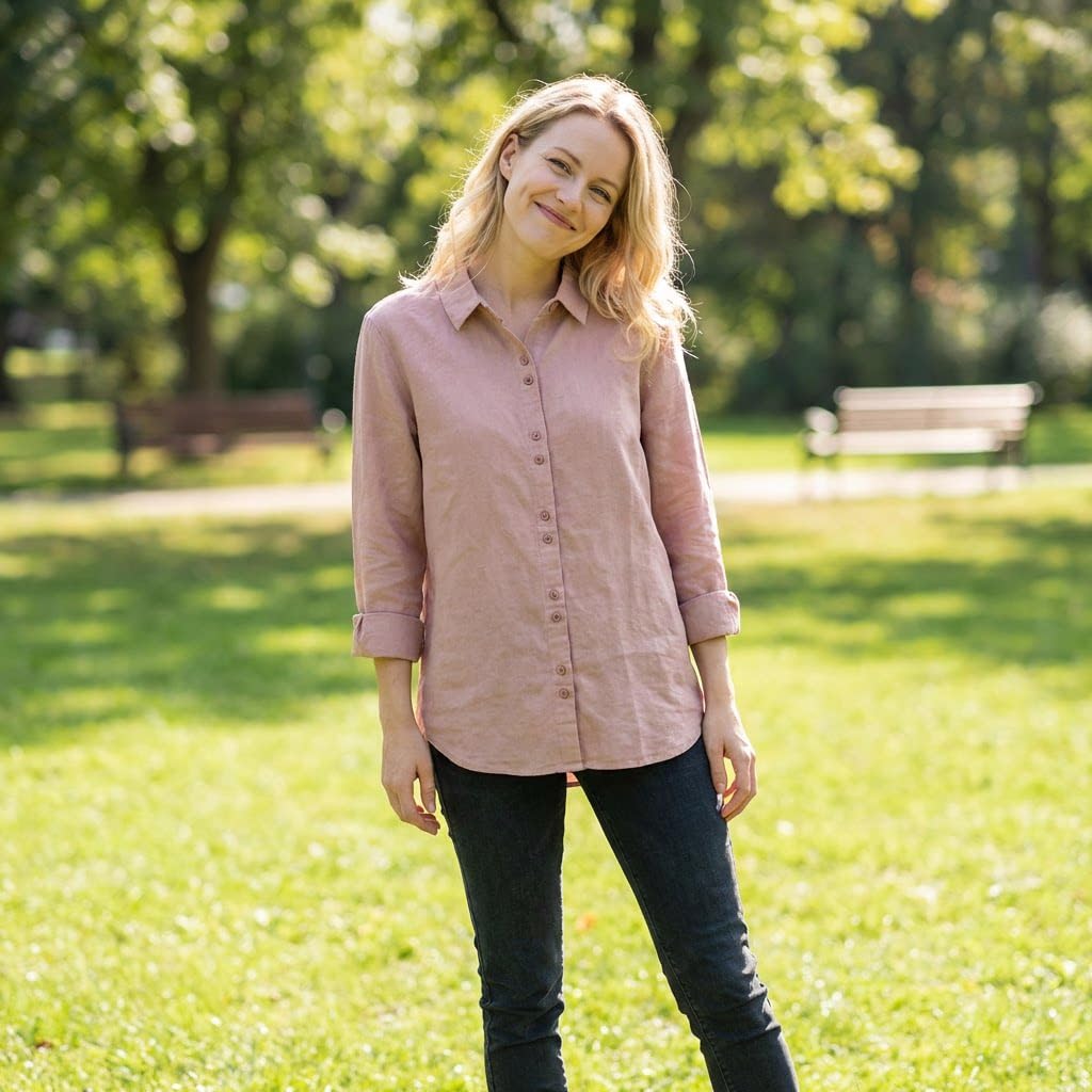 Camicia Donna,Camicie da Donna in Cotone Spazzolato a Tinta Unita, Eleganti Bluse a Maniche Lunghe per L'Ufficio.