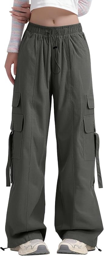 Bakyarder Women Y2K Cargo Pants, Wide Leg Baggy Pants,Lightweight Hip Hop Pants Streetwear with Drawstring