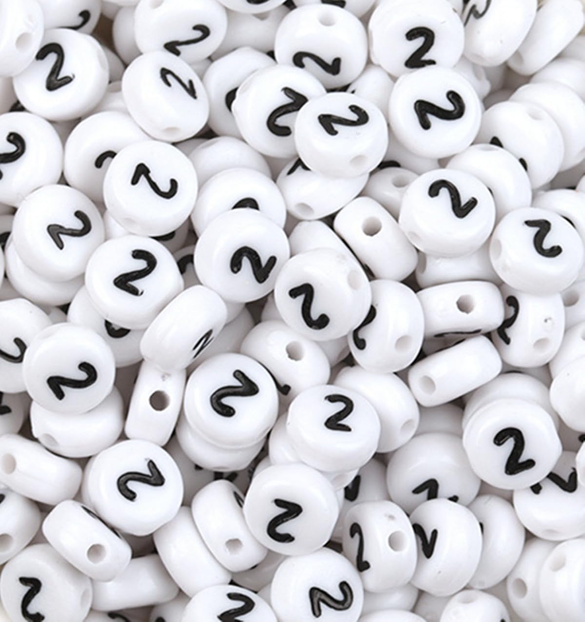 Bxwoum 100 Pieces Number Beads — 4x7mm Acrylic Number Beads, White Round Number 2 Beads for Jewelry Making — DIY Bracelets, Necklaces, Key Chains (Number 2, 100 Pieces)