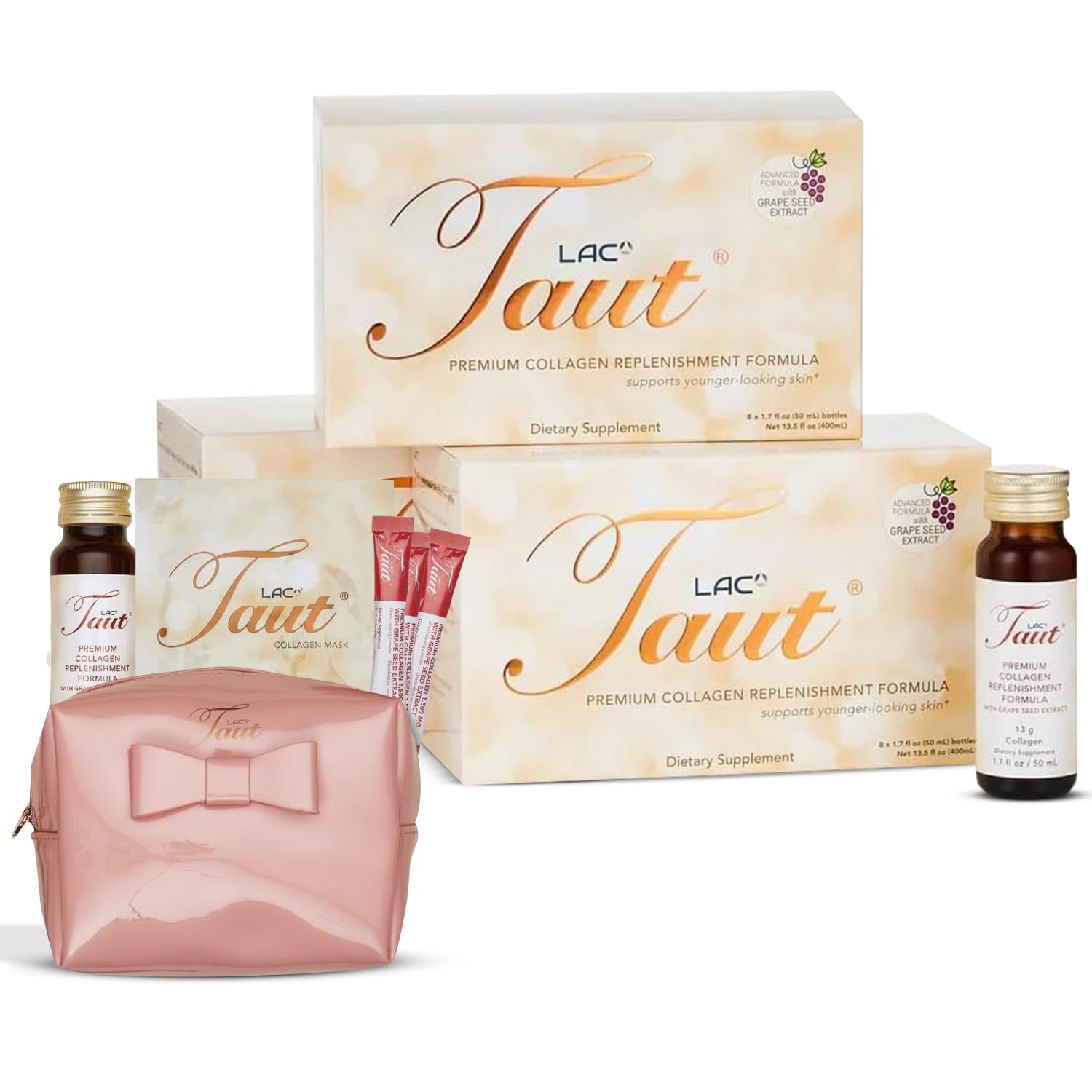 TAUT Premium Marine Collagen Drink 13 000mg Anti-Aging Formula 24 Bottles 1 7oz Each Collagen Face Mask 3