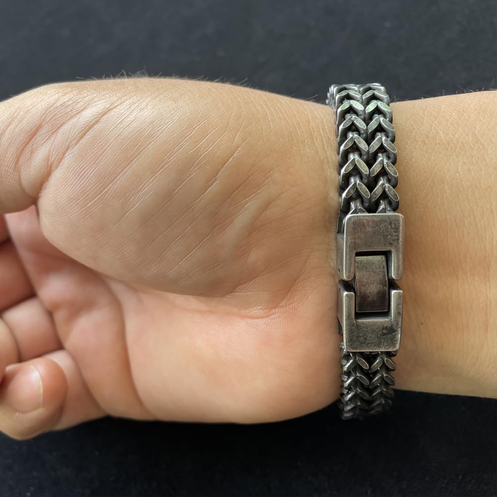 Personality Cuban Bracelet Rope Chain, Punk Men’s Classic Stainless Steel Weaved Link Bracelet Hiphop Rock Ins Style Bracelet, 21.5cm (8.46 inch)