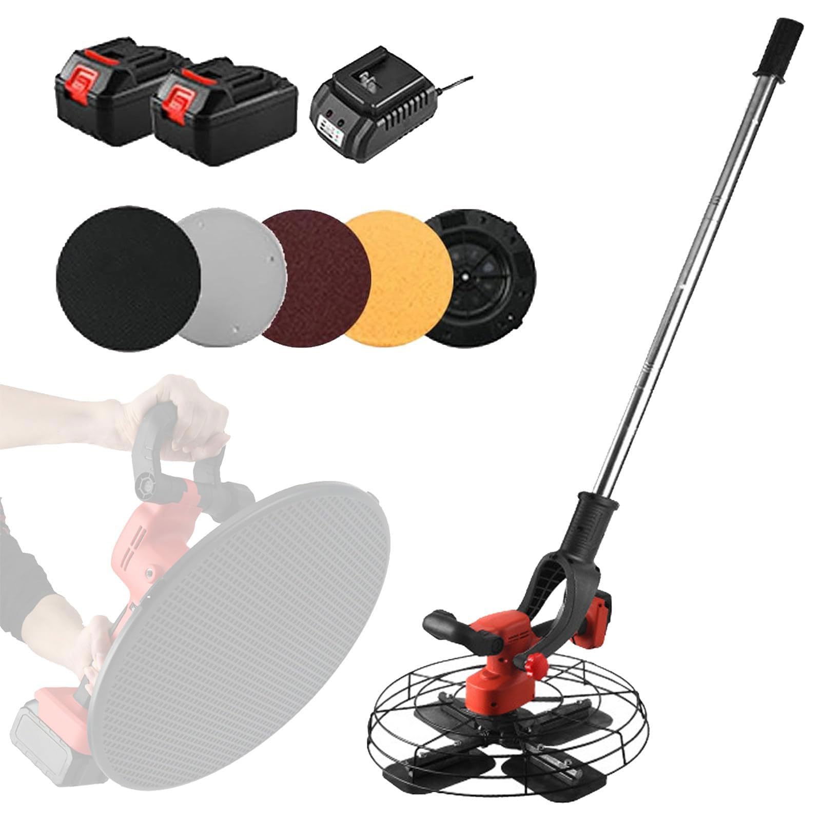 Cordless Rendering Tool,Professional Handheld Power Trowel with 5 Types of Grinding Discs,6 Speed Screed Concrete Cement Finisher with Detachable Extension Rod,for Polishing and Concrete(30000mah)
