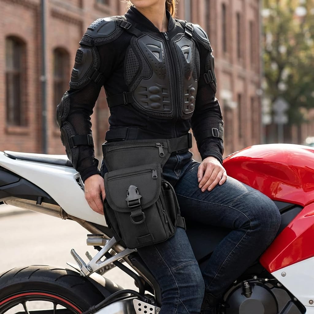 Motorcycle Thigh Bag/Drop Leg Bag for Men & Women—Waterproof Thigh Pack with Adjustable Strap, Secure Storage for Phone, Wallet&Essentials, Ideal for Riding and Outdoor Sports—Complimentary keychain