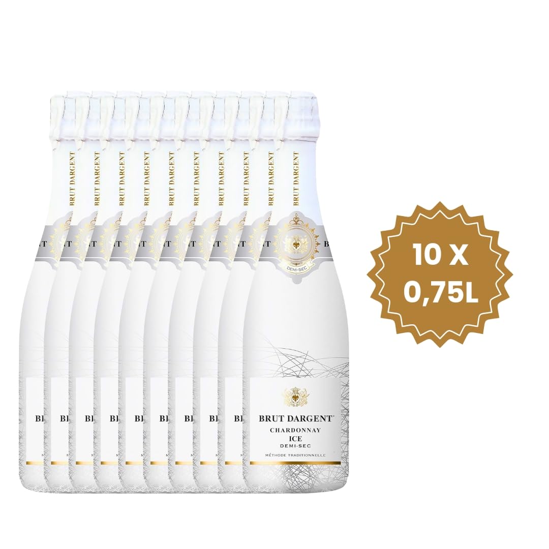 Brut Dargent Ice Chardonnay | 10 Flaschen + 2 limitierte Acryl Gläser gratis | Exquisite Schaumwein-Selektion | Perfekt für Feierlichkeiten | 750ml pro Flasche | Luxus Genusspaket