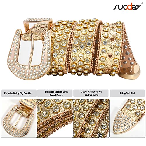 Image of SUOSDEY Women Men Rhinestone Belt Unisex Sequin Strap Bling Crystal Western Studs Glitter Luxury Belt for Jeans Pants Dress