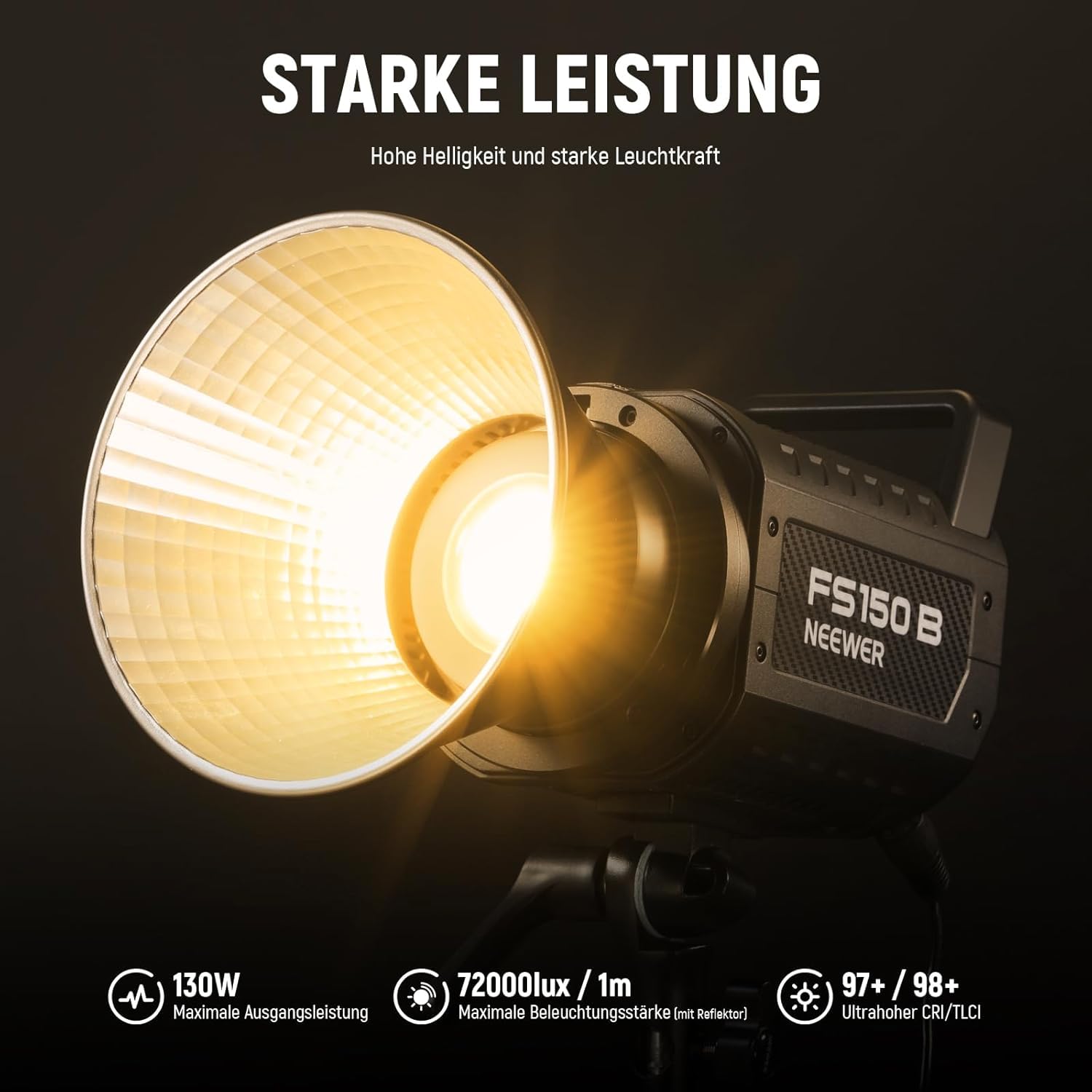 NEEWER FS150B LED Videoleuchte mit 2,4G/APP Steuerung, 130W Bi Color COB leise - Studio Dauerlicht mit 4 Arten präziser Dimmung, 72000 Lux/1m 2700K-6500K, LED Light, Power Adapter,Wireless 2.4G,Black