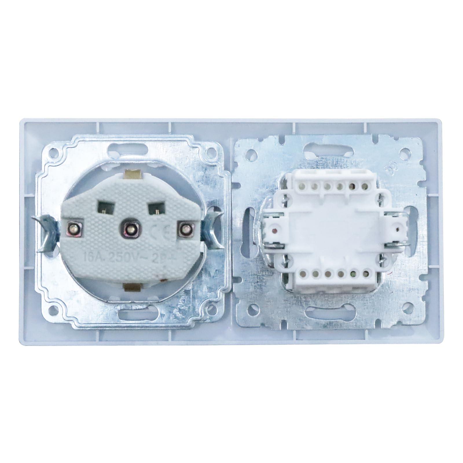 Enchufe con Interruptor y Marco 16A 250V Interruptor de luz | con Enchufe de Parerd Empotrable Todo en uno Toma de Corriente Empotrada con Marco Base de Enchufe para Cocinas Salón-Blanco