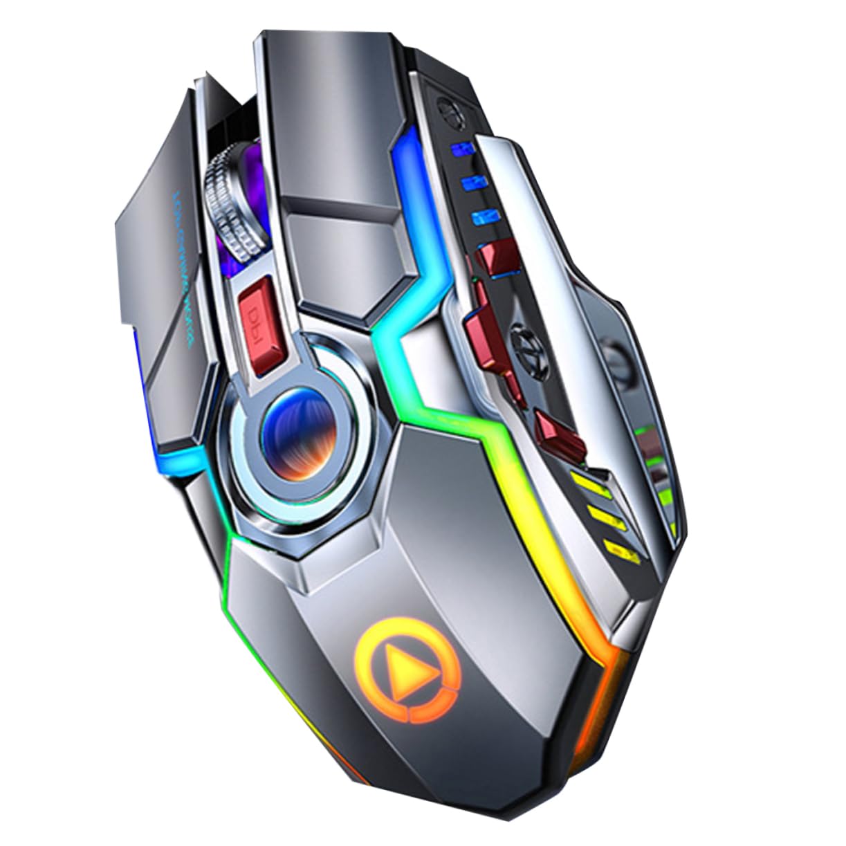 Operitacx Mouse Wireless Ricaricabile da Gioco Luce Rgb a 7 Colori, Batteria Alta Capacità e 7 Tasti, Ergonomico in Abs per Gaming Silenzioso e Professionale