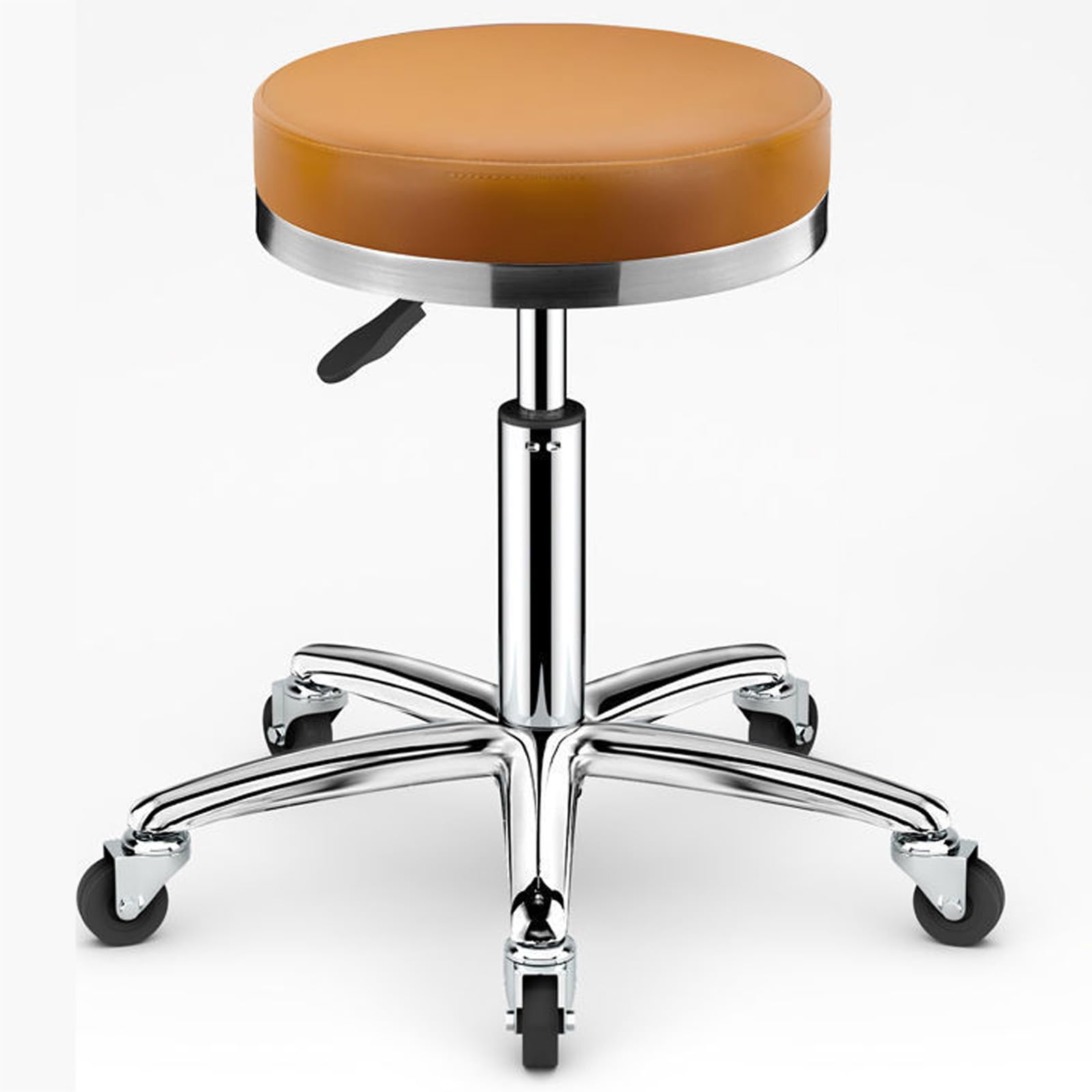Tabouret bureau ergonomique pivotant orange avec roulettes et hauteur réglable
