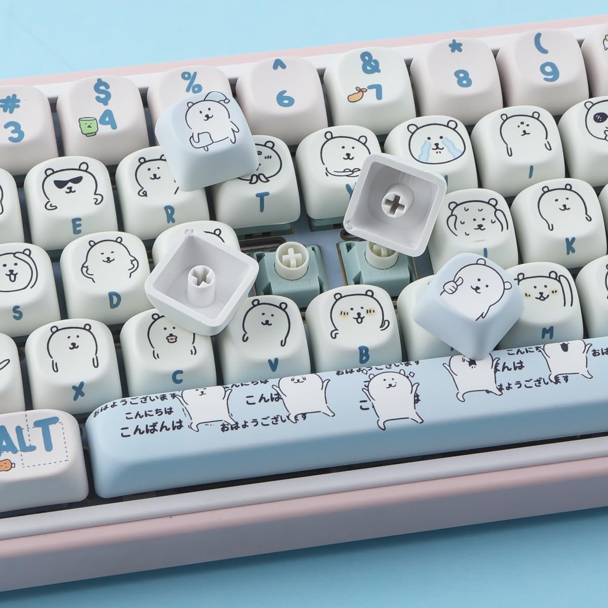 Hyekit PBT Keycaps MOA Profile MOGUMOGU Joke Bear Cute Keycaps 147 Keys Dye-Sublimation Japanese Cartoon Kawaii Keycap Set for Cherry MX Magnetic Switches Mechanical Keyboard