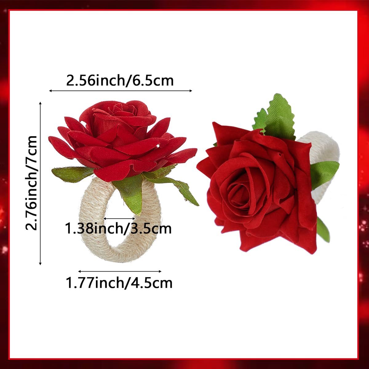 Petunny Floral Napkin Rings Set of 6 Rose Flower Napkin Rings Handmade Flower Napkin Holders Rings Table Decoration for Wedding Banquet Birthday Valentines Party