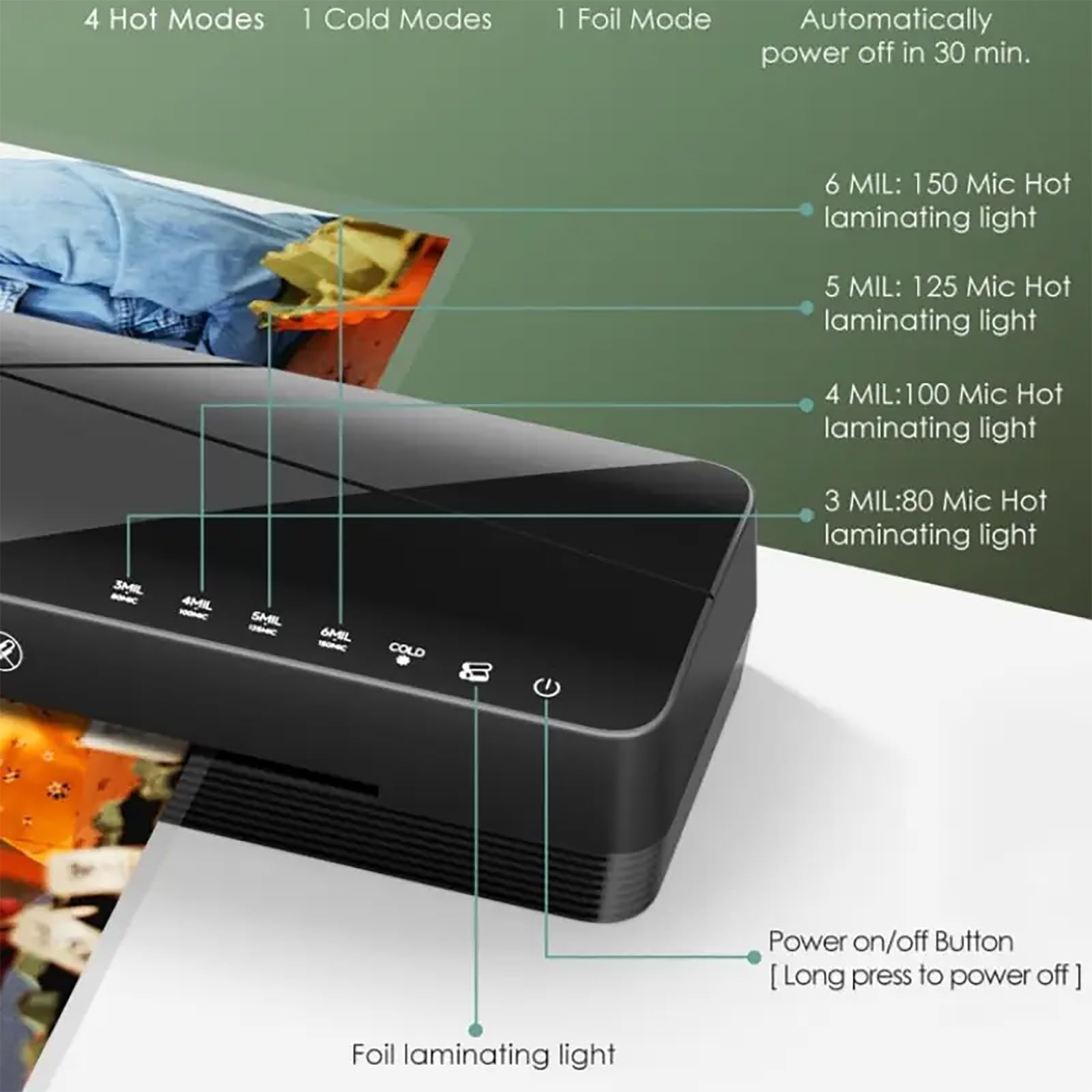 Laminator Biurkowy, Przenośny Laminator Termiczny Z Lampką Kontrolną, Automatycznym Wykrywaniem Grubości I 2 Trybami Laminowania, Prędkość 355 Mm/min Powyżej Tworzywa Sztucznego, Do Domu, Biura