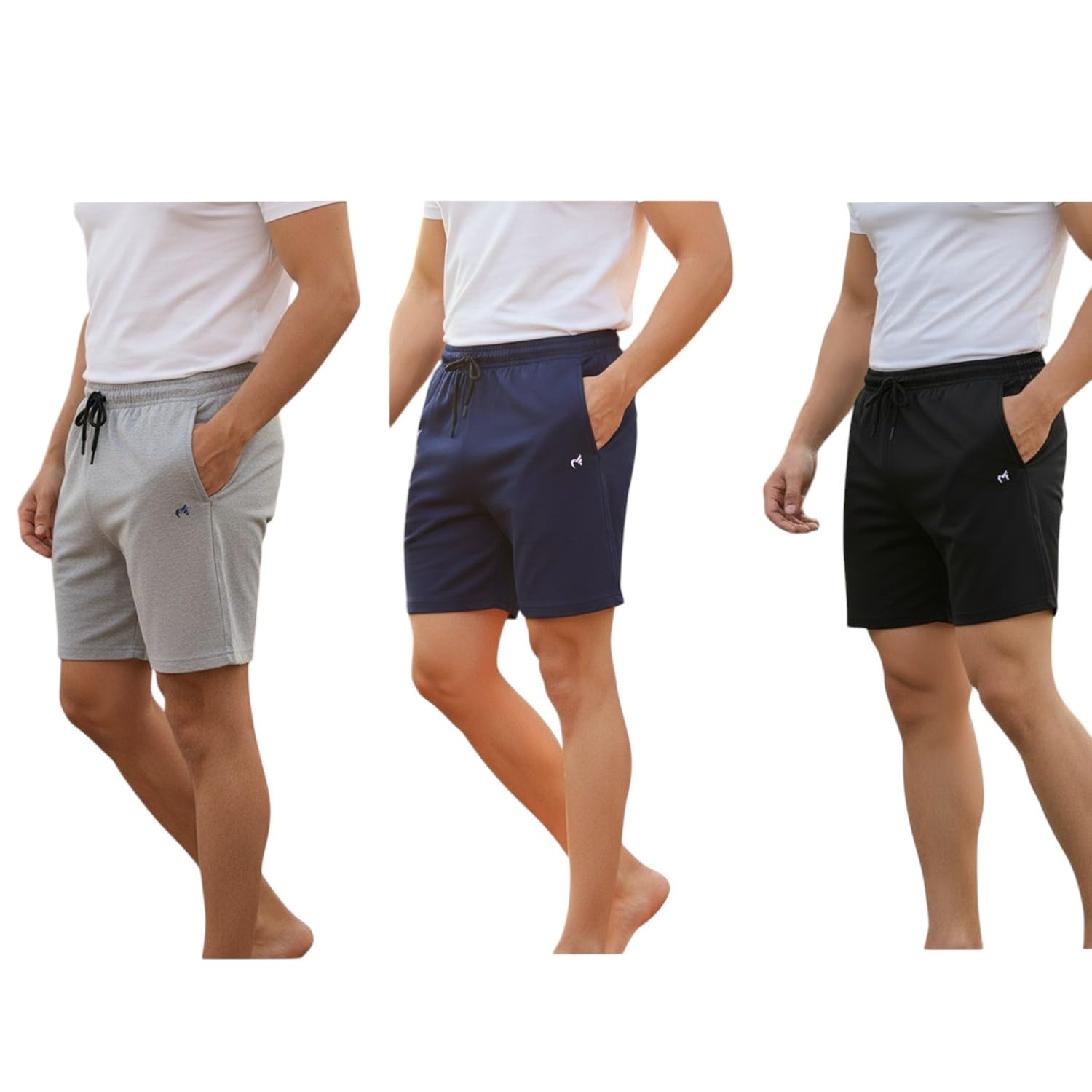 Men's Cotton Blend Casual Shorts for Men | Soft Breathable Drawstring Shorts with Pockets I Grey, Navy Blue & Black-image-26