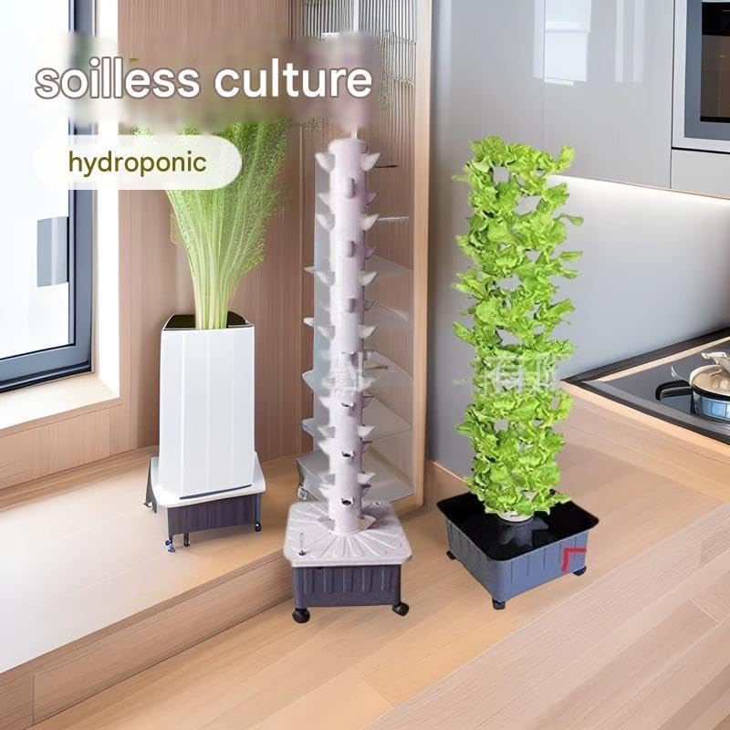 Kit de Jardín Vertical Hidropónico 45 Cavidades, Sistema de Plantación en Torre con Tanque de 30L, Cultivador Interior para Verduras de Hoja, Soporte para Plantas Apilable para Principiantes - Sin Des