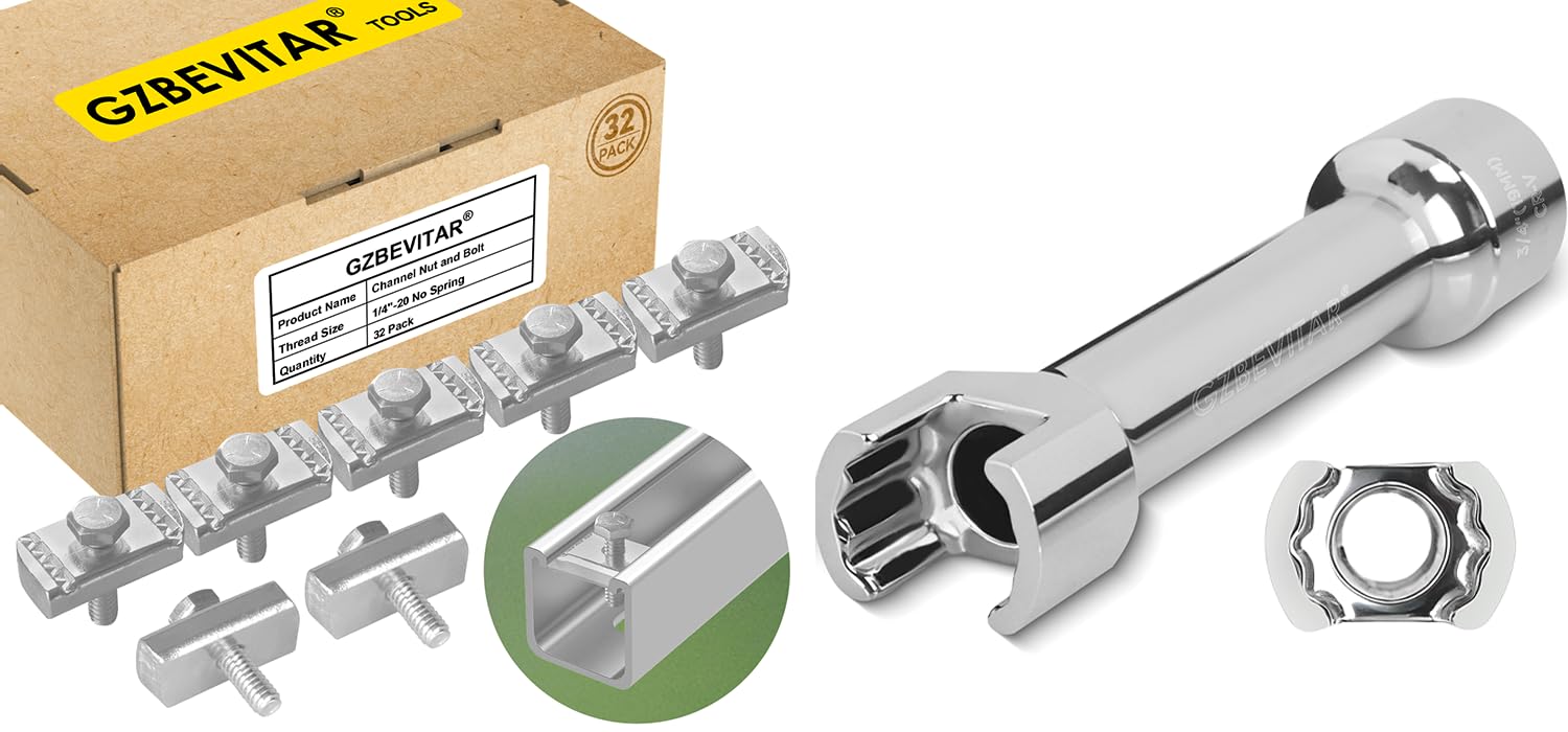 1/4"-20 Strut Channel Nut and Bolt - 32 Pack, 1/2″ Drive 3/4″ (19mm) Strut Channel Impact Socket