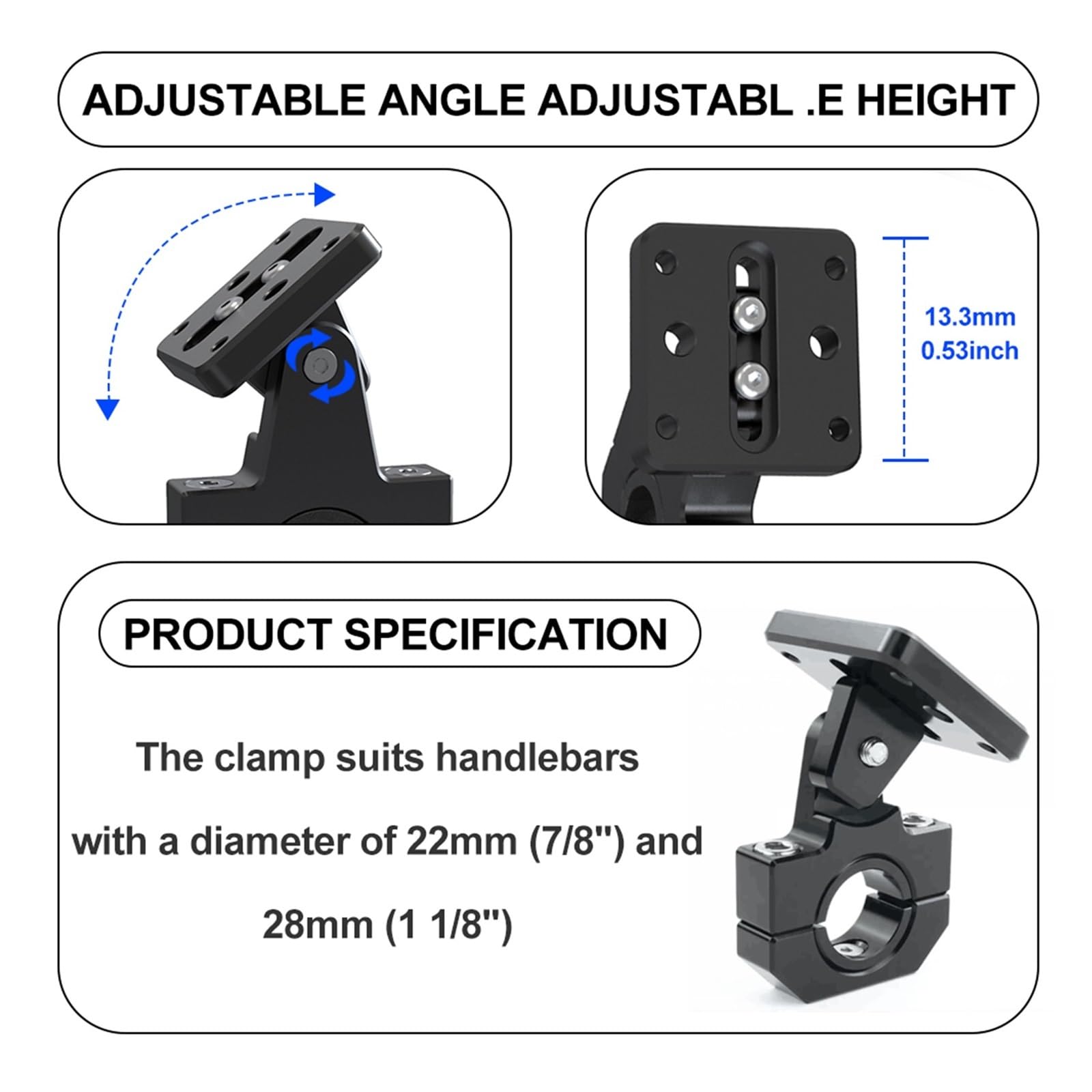 Support Denavigation Support GPS pour Guidon De Moto pour XJR1300 2016-2021 pour MT-09 pour Tracer FJ-09 2015-2021 pour Tenere 700 19-21 pour Tracer 900 22mm 28mm Support GPS Moto Navigation