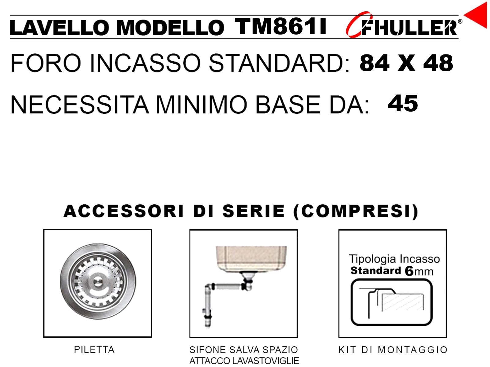 Lavello Cucina 1 Vasca Destra con Gocciolatoio Sinistro cm. 86 X 50 Acciaio Inox e Miscelatore