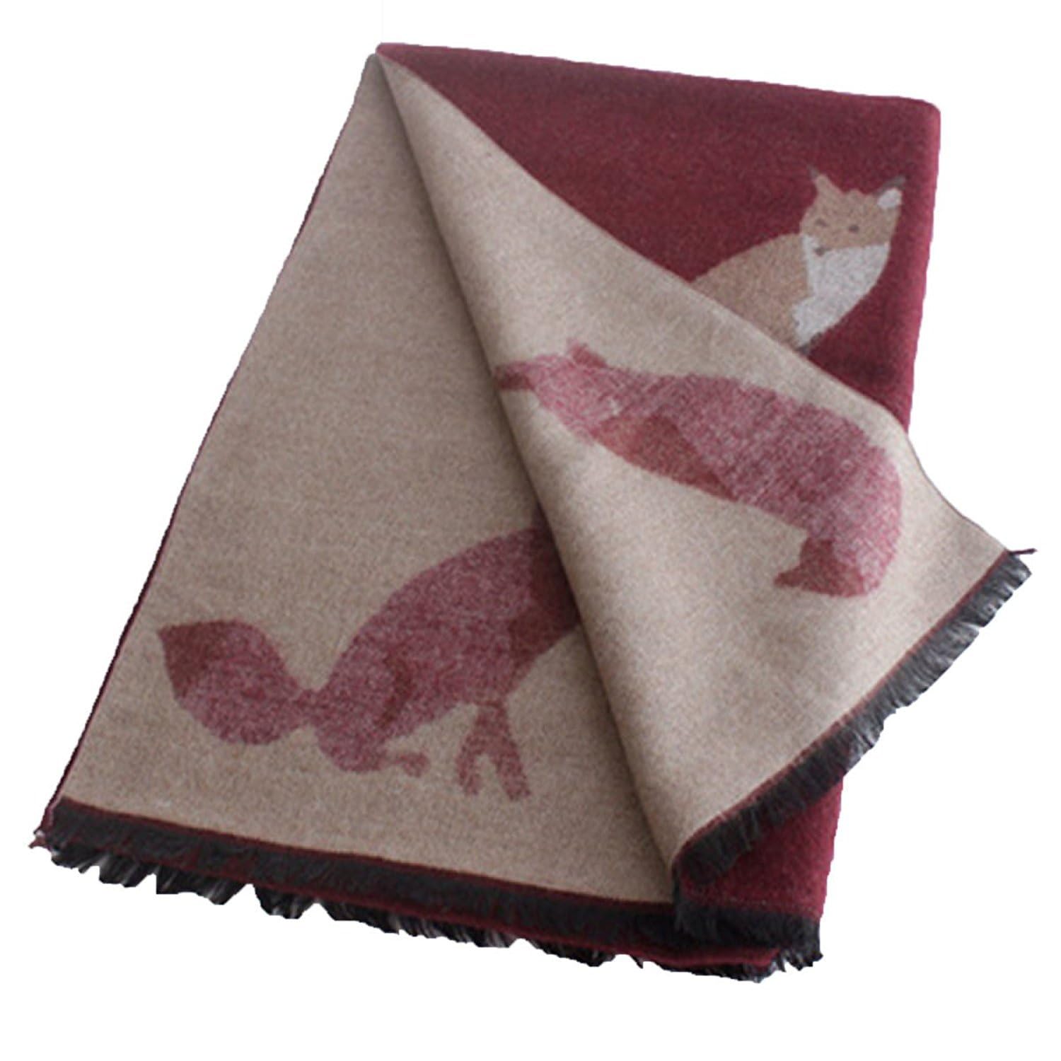 UK_Stone Women Ladies Luxurious Cashmere Feel 200cm x 65cm Fox Print Large Scarf Shawl Stole Wrap (Red)