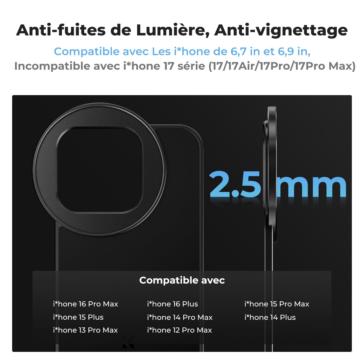 K&F CONCEPT 6.7" Support Magnétique et Filtre Variable ND2-32 et Accessoire Compatible avec 67mm Filtre et iPhone Système Magsafe, Compatible avec 16/15/14/13/12 Pro Max, 16/15/14 Plus