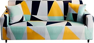 HOTNIU Narzuty na sofę Loveseat pokrowce na 2-osobowe pokrowce na sofy z nadrukiem rozciągliwe elastyczne nadające się do prania uniwersalne pokrycie kanapy z jedną darmową poszewką na poduszkę (średnia, biała i żółta geometryczna)