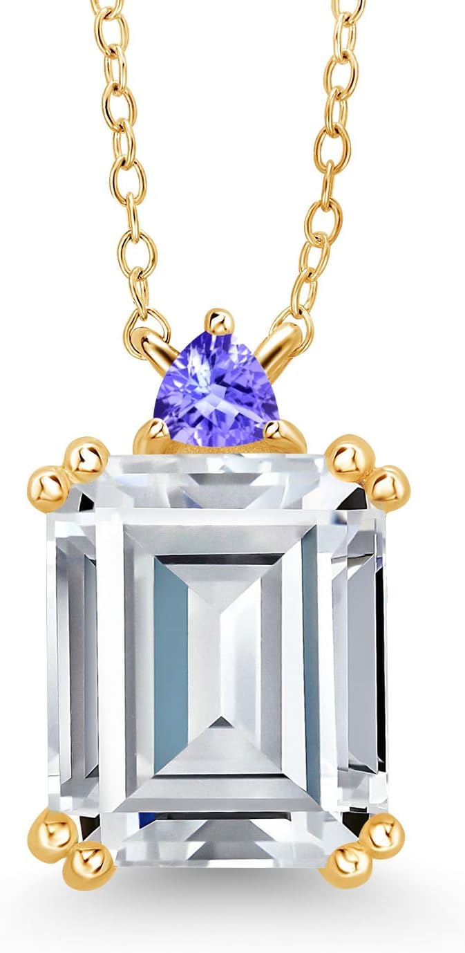 Gem Stone King 18K Yellow Gold Plated Silver Blue Tanzanite Necklace Set with Moissanite (7.55 Cttw)