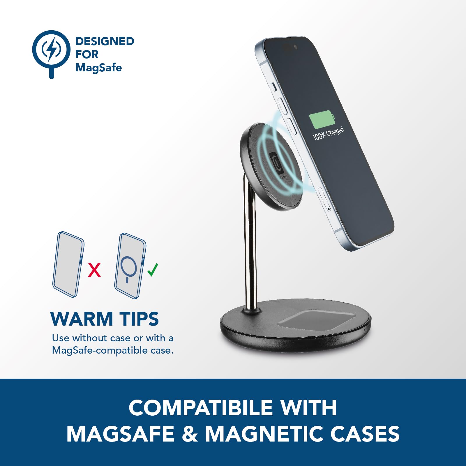 Cellularline - Mag Duo Wireless Charger - 2-in-1 Wireless-Ladestation für Apple-Geräte - Schwarz