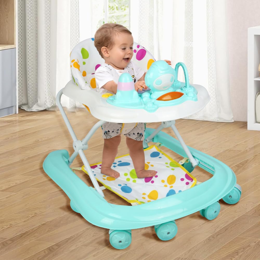 Girarrosto con set da gioco-girello Bebe Walking pieghevole, da 6 a 18 mesi, ideale come aiuto per camminare per i primi passi del vostro bambino, verde (62 x 68 x 36-81 cm)