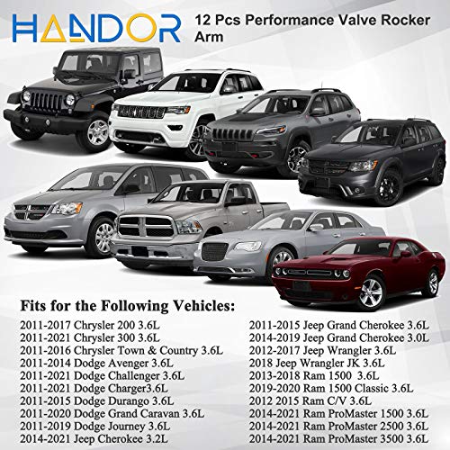 Handor Rocker Arms Compatible with Chrys-Ier 200 300 Dodge Ram 1500 Challenger Charger Journey Avenger Jee-p Grand Cherokee Wrangler 3.6L Engine 2011-2020 Replacement# 5184296AG 5184332AA, Pack of 12