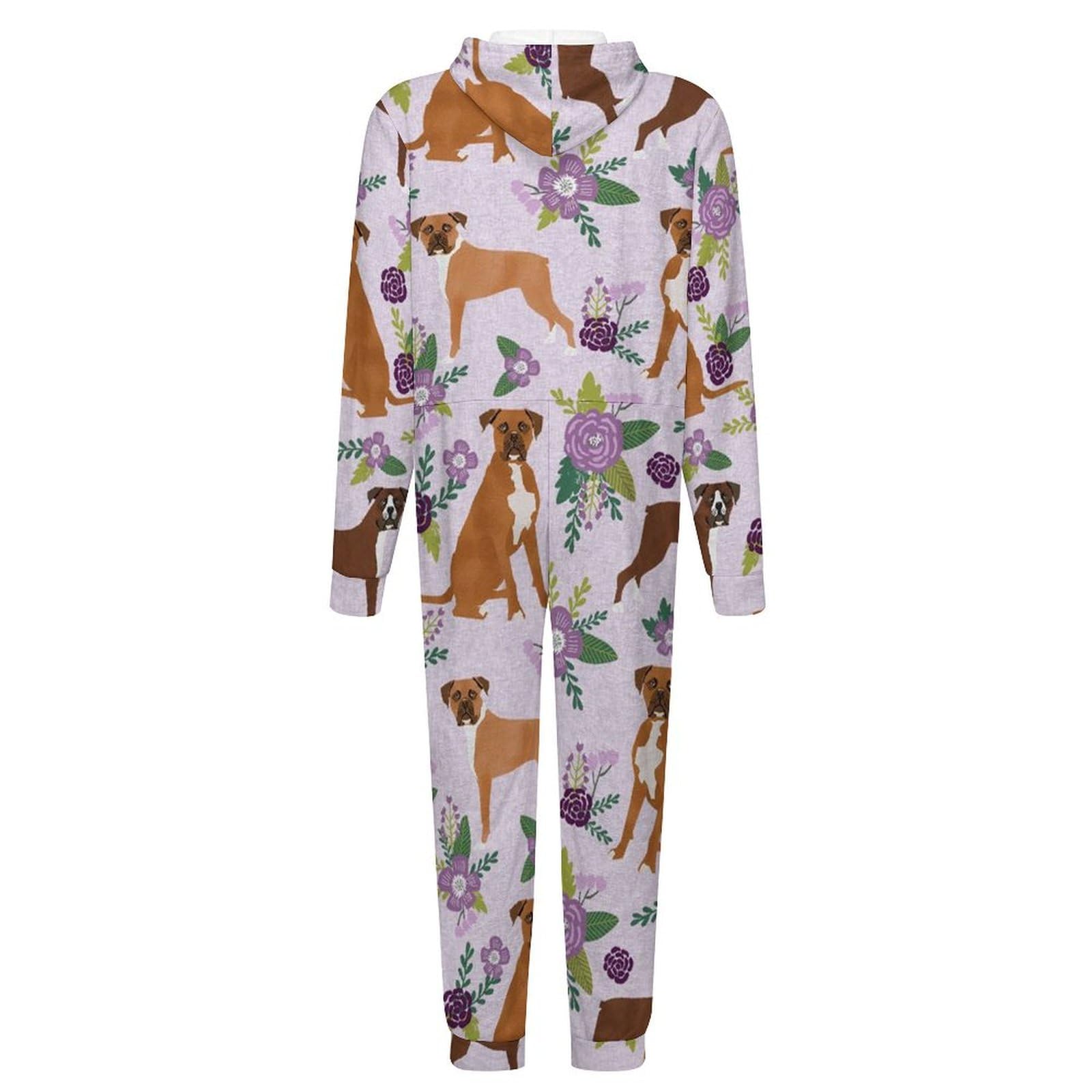 Boxer-Pyjama für Herren, Einteiler, Flanell, langärmelig, mit Blumenmuster