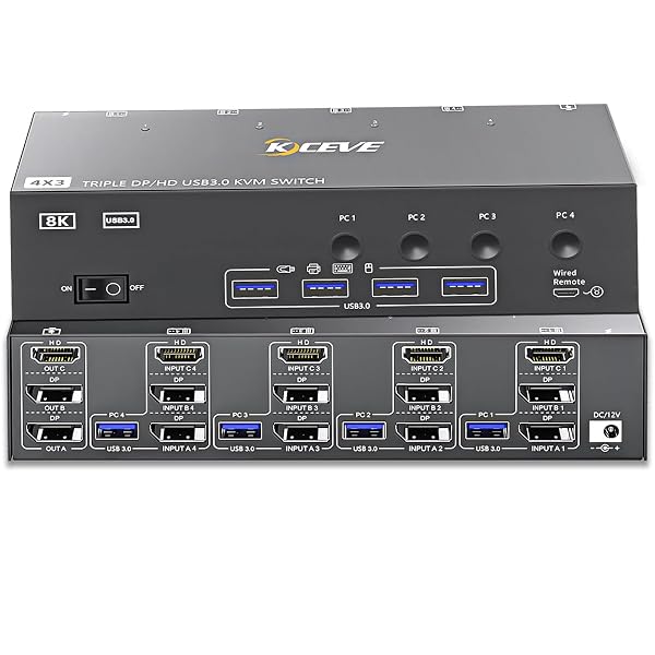 KVM Switch 3 Monitor 4 Computer USB 3.0 - Dettaglio