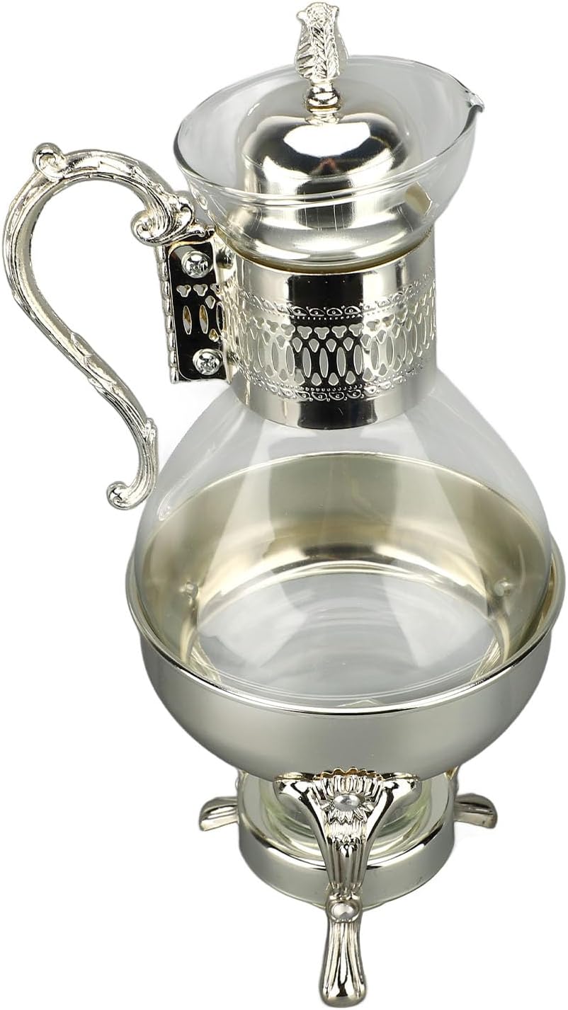 Glass Coffee Pot Set, Water Pitcher Cup Kit Fine Workmanship Easy To Maintain Ergonomic Handle with Lid for Home and Office (Silver)
