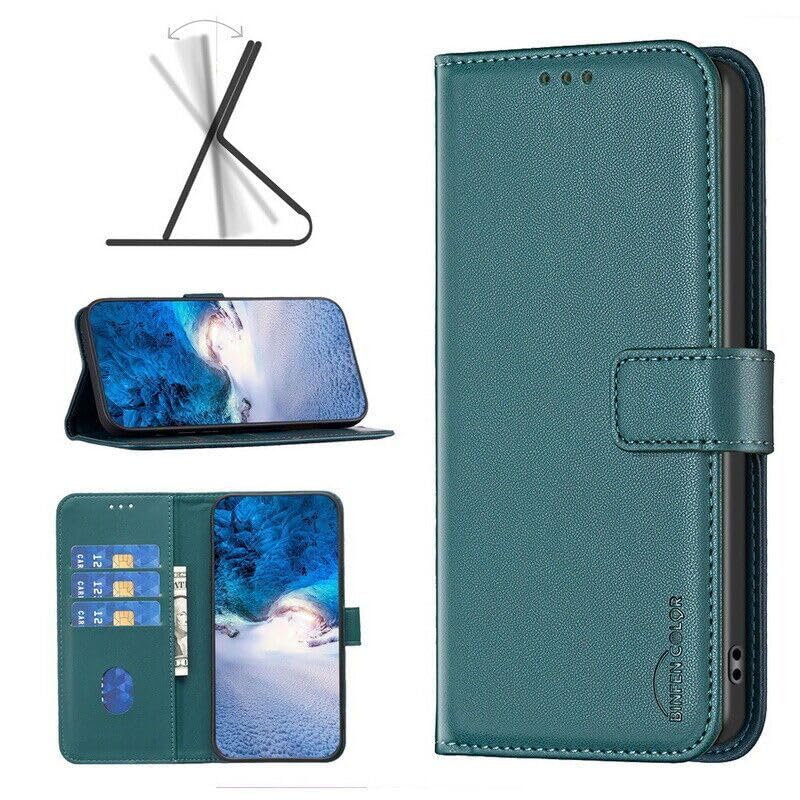 Étui Oppo Reno 15 5G antichoc avec clapet portefeuille en cuir vert