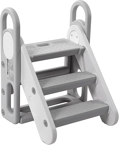 Taburete plegable para niños pequeños, taburete ajustable de 3 escalones con asas, taburete para niños para lavabo de baño, encimera de cocina,