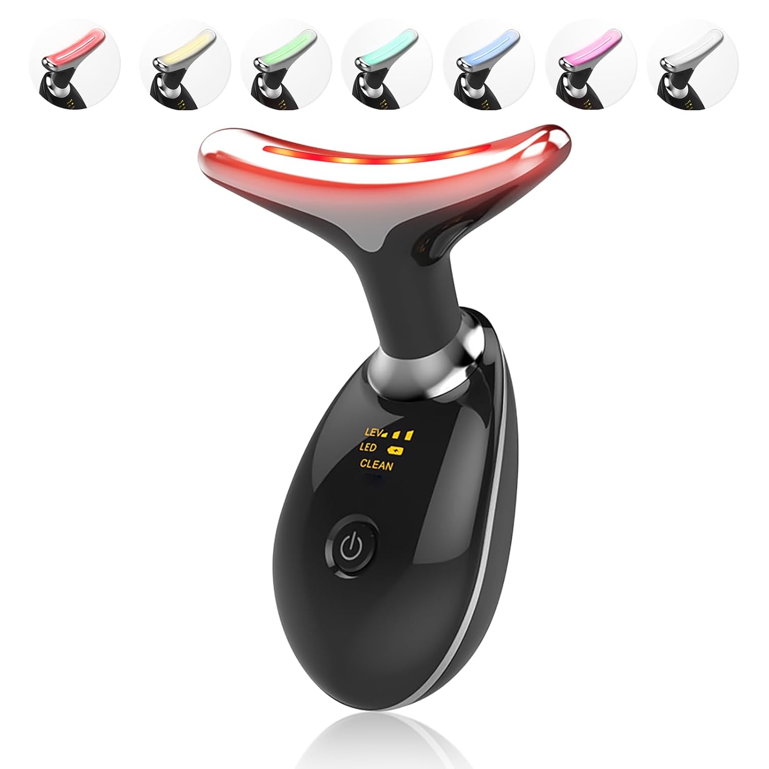 Light Based Multifunctional Facial Massager, 7 Color Portable Face Massager Tool for Skin Care, Glossy Black