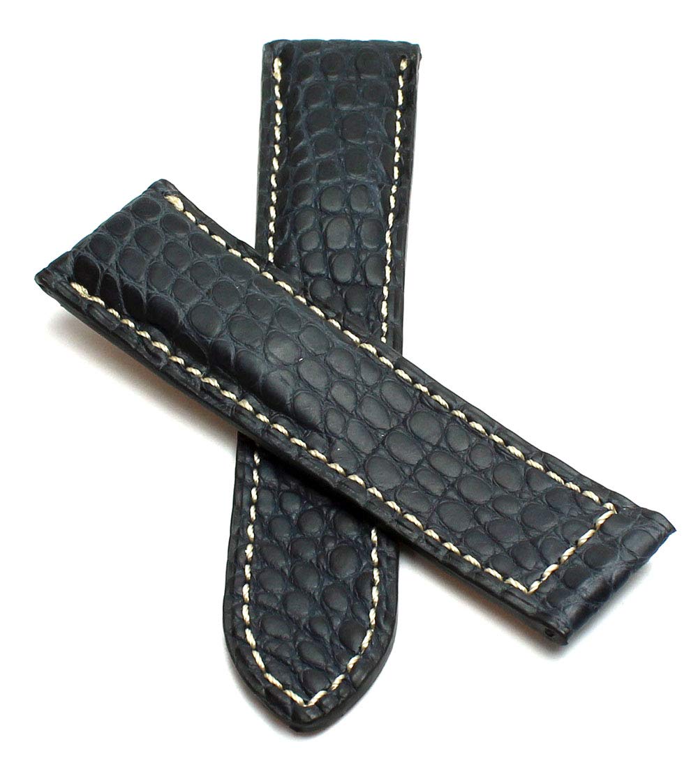Sulla Alligator pasek do zegarka wykonany ręcznie w Niemczech, kompatybilny z szerokimi zapięciami składanymi, biały szew 20 mm granatowy