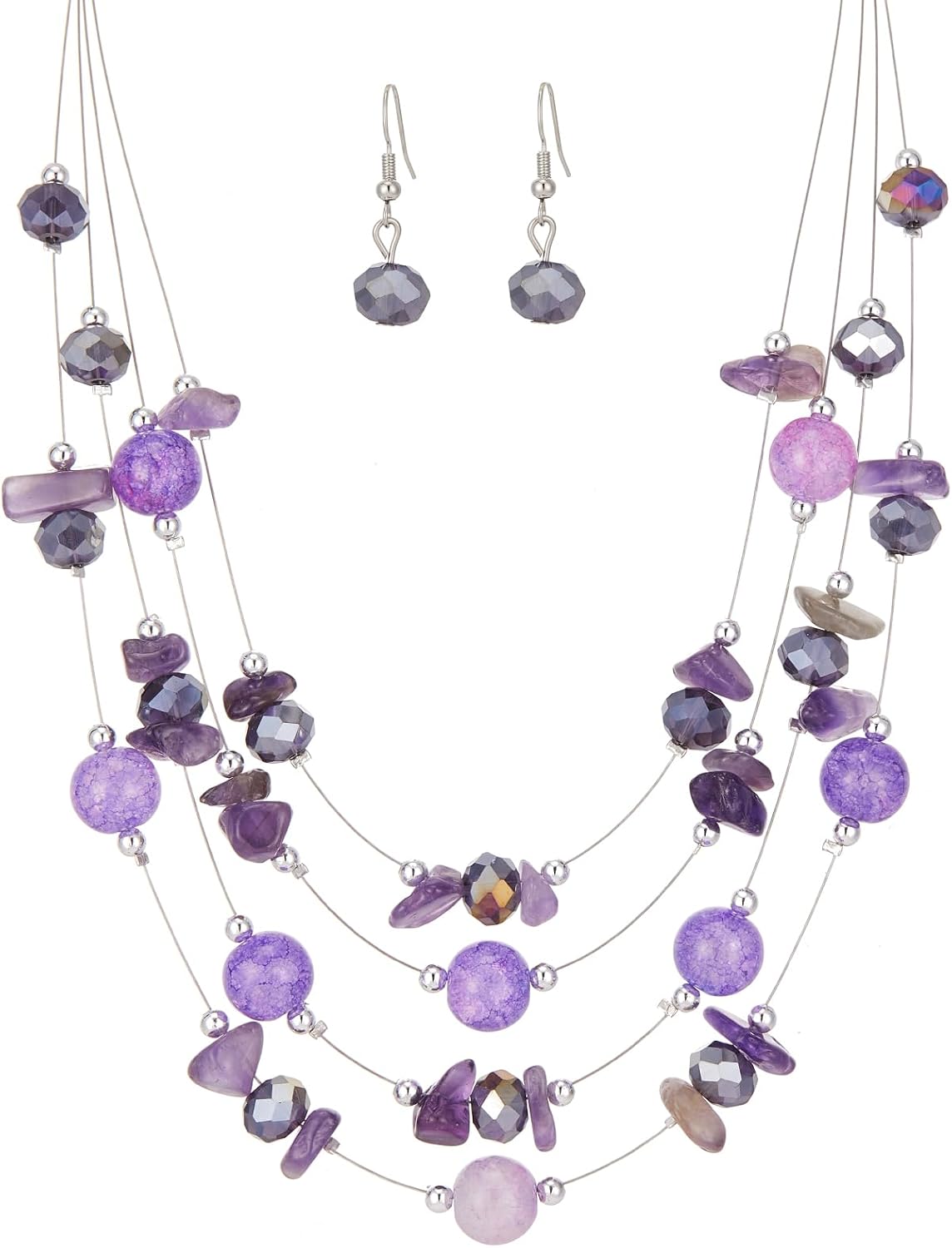Layered Chunky Statement Necklace for Women Colorful Boho Beaded Necklaces and Earring Set Fashion Costume Jewelry for Women